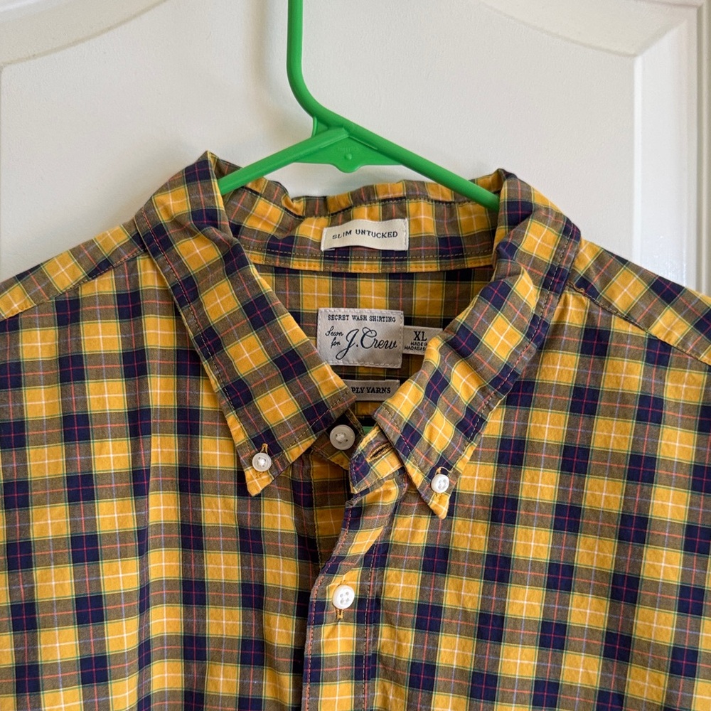 J. Crew Men's XL Slim Fit Sunflower Yellow and Purple Plaid Shirt